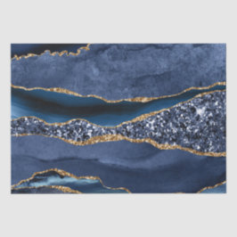 De Seda Papel Glitter Agata Dourado Azul Decoupage Moderno