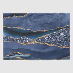 De Seda Papel Glitter Agata Dourado Azul Decoupage Moderno