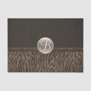 De Seda Papel Inicial Monograma Glam Zebra Dourado Marrom 