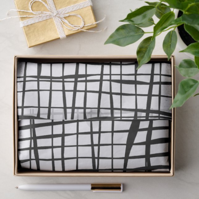 De Seda Papel moderno em preto e branco, cercado por malha (Presente)