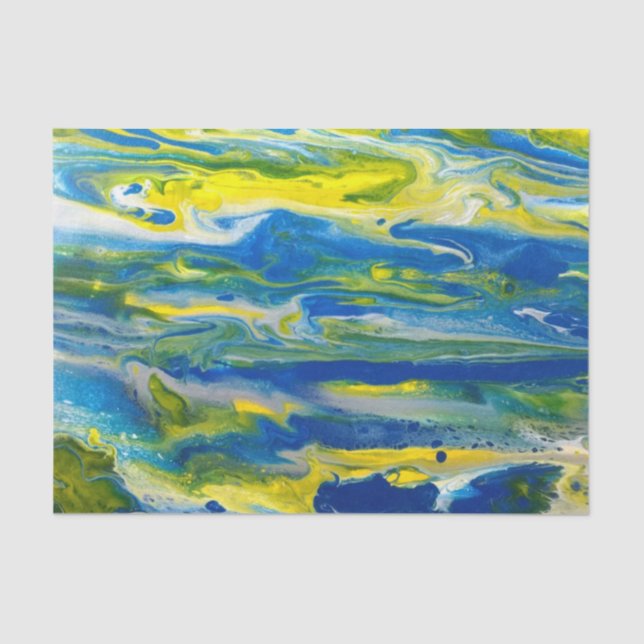 De Seda Papel no Tecido Abstrato Azul e Amarelo (Frente )