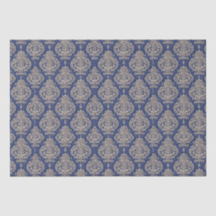 De Seda Papel no Tecido Azul e Dourado Damasco