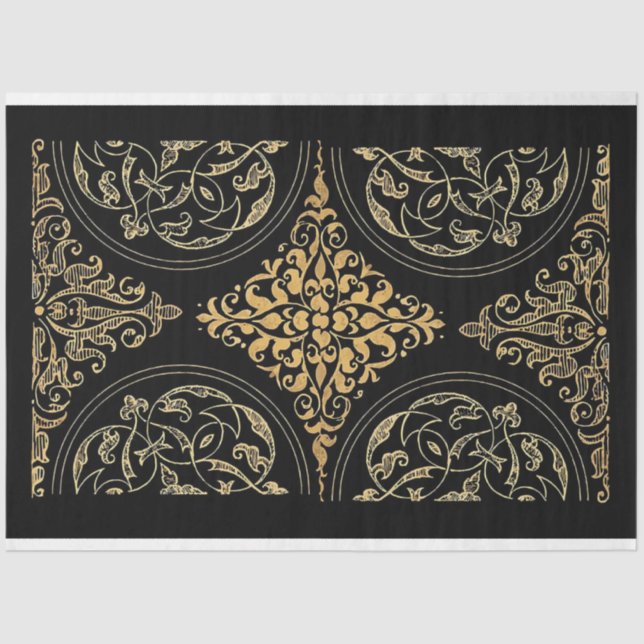 De Seda Papel Ornamental preto clássico e Dourado (Frente )