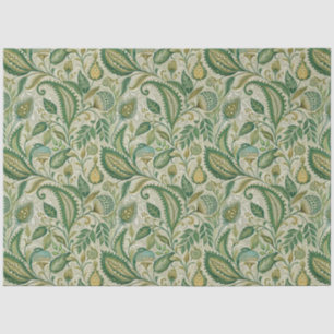 De Seda Papel Paisley Creme Verde Salvia