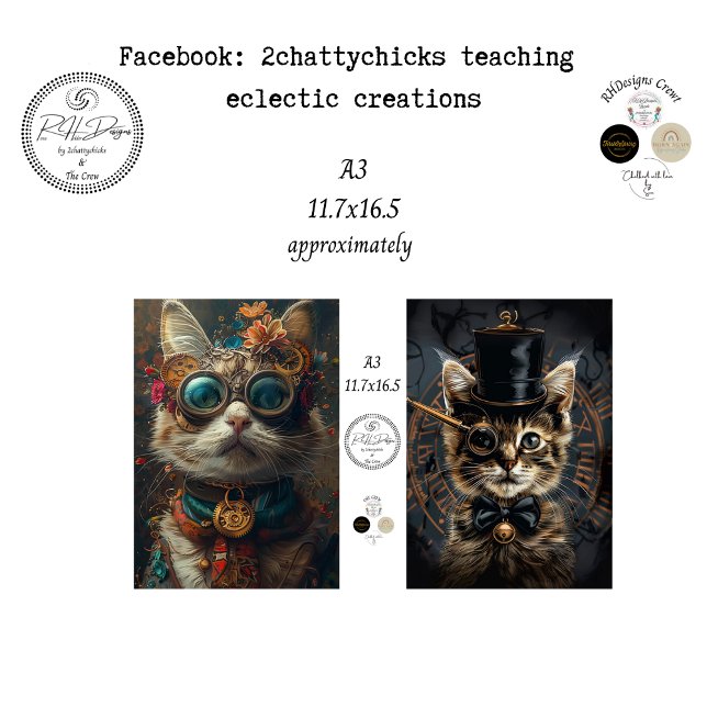 De Seda Papel para Decoupage A3 Scrapbook Gatos Steampunk  (Criador carregado)