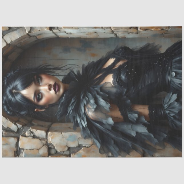 De Seda Papel para Decoupage Mulher Corvo Gótica (Frente )