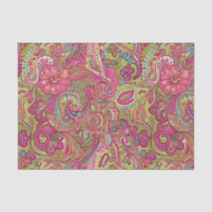 De Seda Papel para tecidos retro-verde limão e paisley ros
