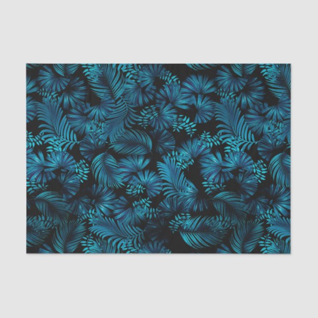 De Seda Papel Tecido Azul-Havaiano-Meia-Noite (Frente )