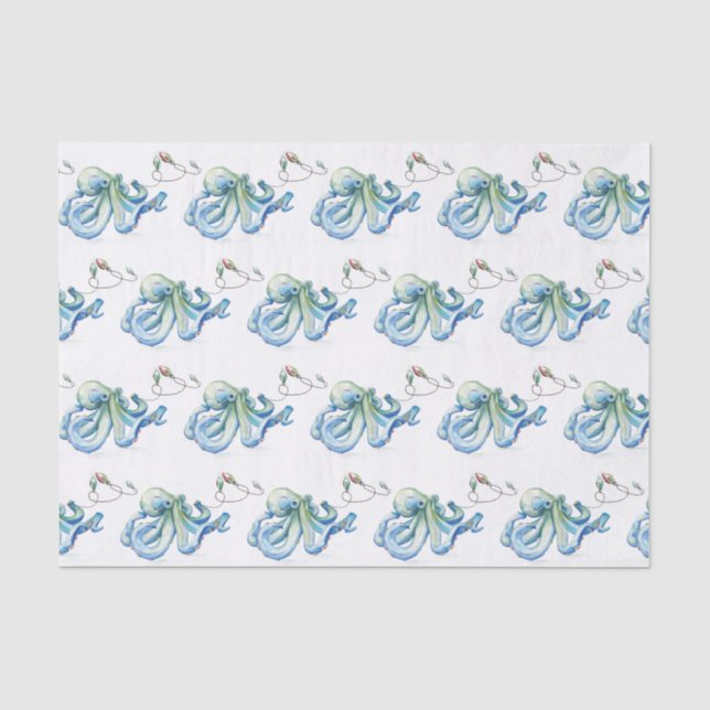 De Seda Papel Tecido Azul Natal Praia (Frente )