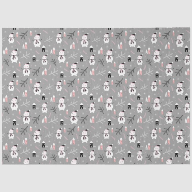 De Seda Papel Tecido Bonito Snowmen (Frente )