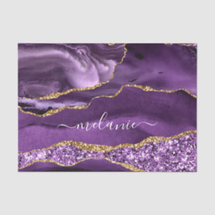 De Seda Papel Tecido Brilho Roxo Ágata Nome Personalizado 