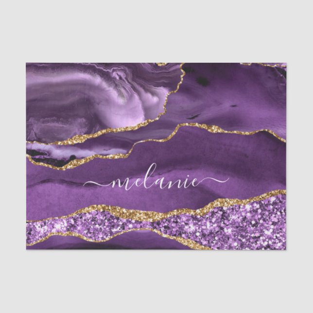 De Seda Papel Tecido Brilho Roxo Ágata Nome Personalizado  (Frente )