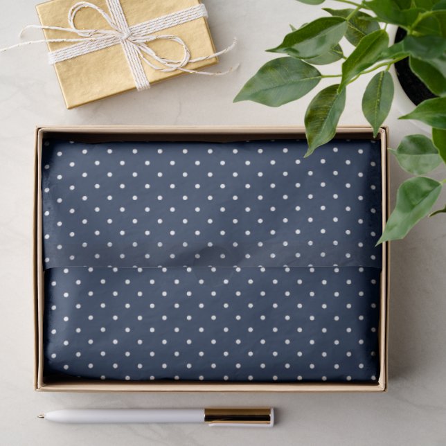 De Seda Papel Tecido com Bolinhas Brancas e Azul Marinho (Presente)