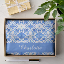 De Seda Papel Tecido com Estampa Toile Francesa Azul