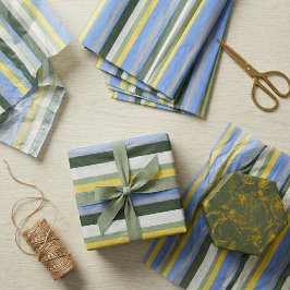 De Seda Papel Tecido com Listras Azul Verde Amarelo