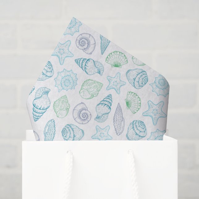 De Seda Papel Tecido Conchas, Decoupage Praia Costeira (Sacola de presentes)
