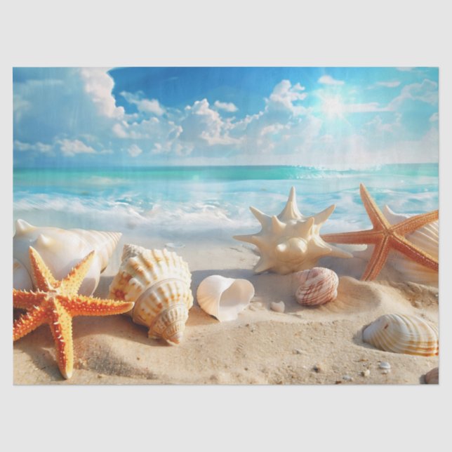 De Seda Papel Tecido/Craft com Praia e Conchas (Frente )