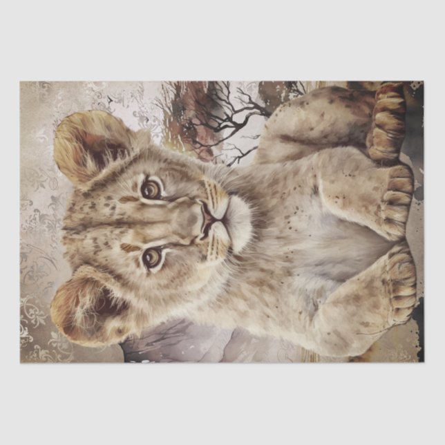 De Seda Papel Tecido Cubo Lion Cub (Frente )