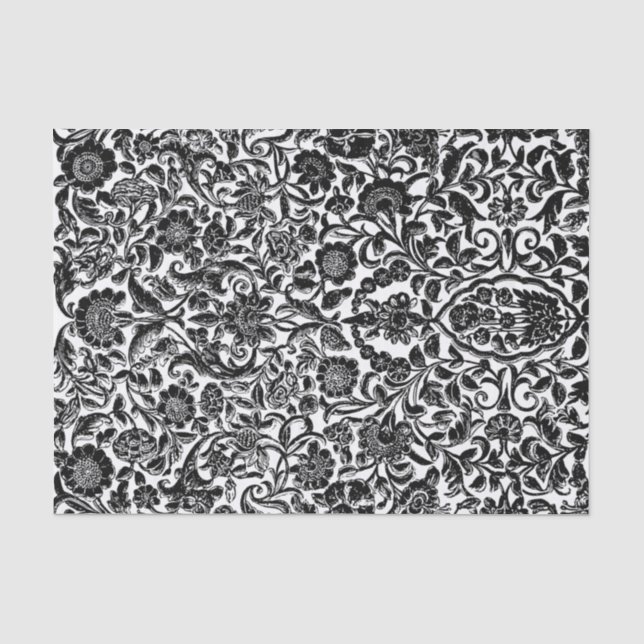 De Seda Papel Tecido Decoupage Floral Antiga - Preto (Frente )