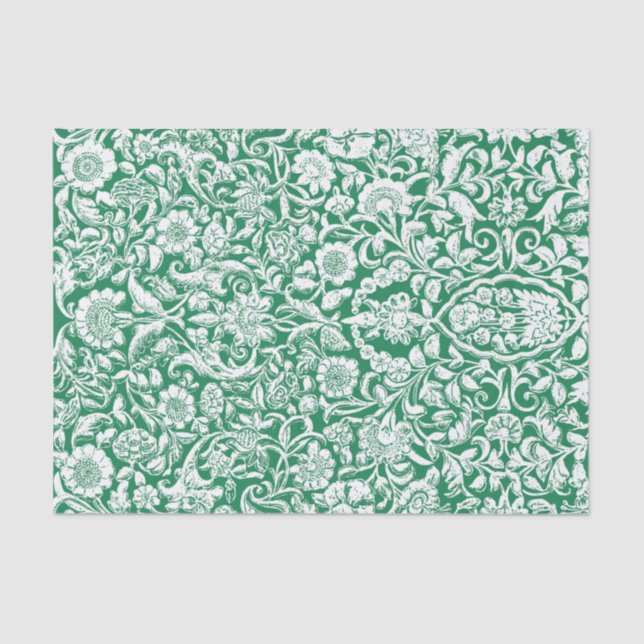 De Seda Papel Tecido Decoupage Floral Antiga, verde (Frente )
