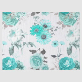 De Seda Papel Tecido Design Série Floral Turquesa 11