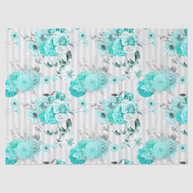 De Seda Papel Tecido Design Série Floral Turquesa 8 (Frente )