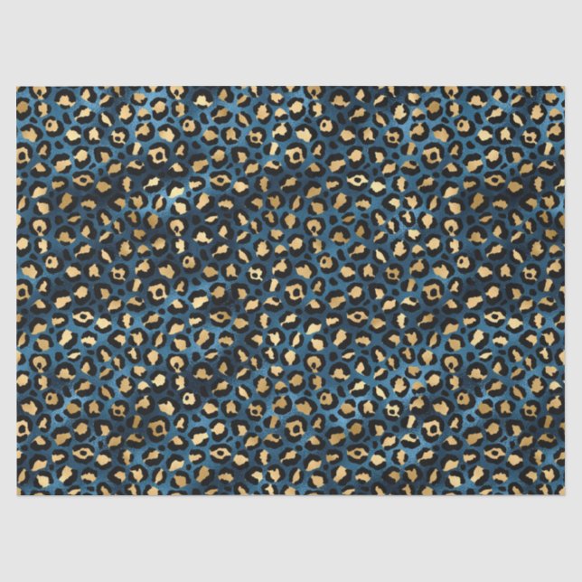 De Seda Papel Tecido Design Série Leopardo Azul e Dourado  (Frente )