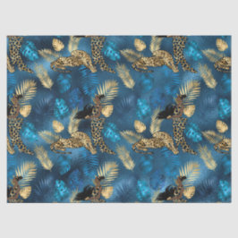 De Seda Papel Tecido Design Série Leopardo Azul e Dourado