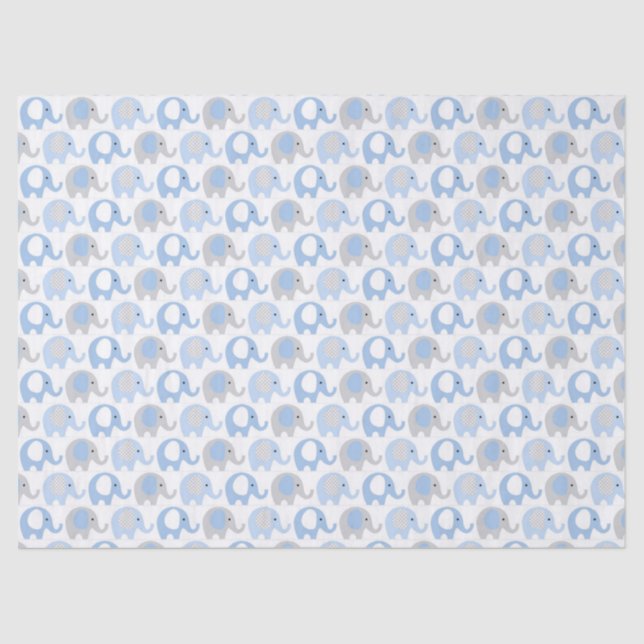 De Seda Papel Tecido - Elefantes Azul e Cinza (Frente )