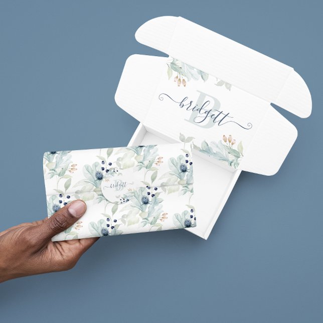 De Seda Papel Tecido Floral Aquarela Azul Empoeirado (Celebrate someone special with this watercolor floral tissue paper! Matching collection available! )