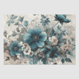 De Seda Papel Tecido Floral Azul Água Inspirado em Vintage