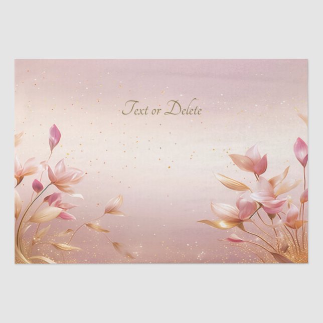 De Seda Papel Tecido Floral Folhas Douradas Rosa (Frente )