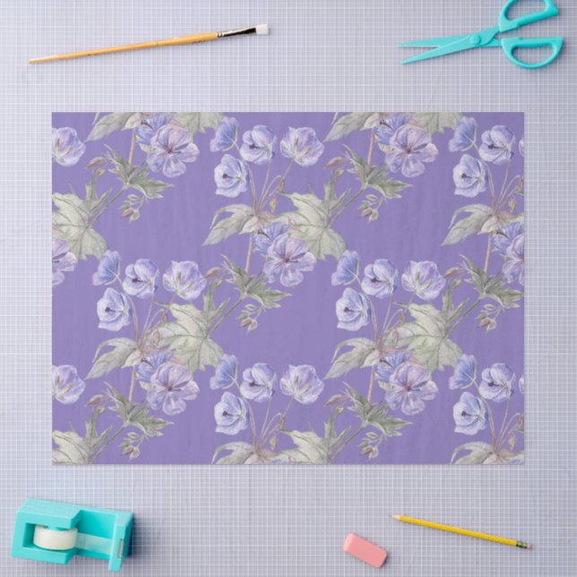 De Seda Papel Tecido Floral Lavanda Aquarela (Arte )