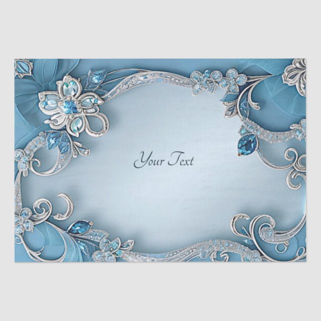 De Seda Papel Tecido Floral Ornamentado Azul (Frente )