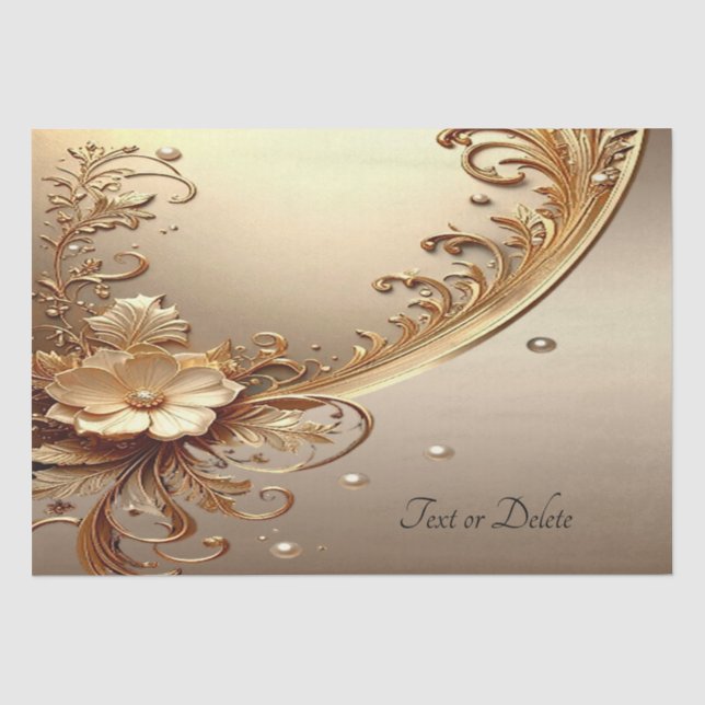 De Seda Papel Tecido Floral Ornamentado Dourado (Frente )