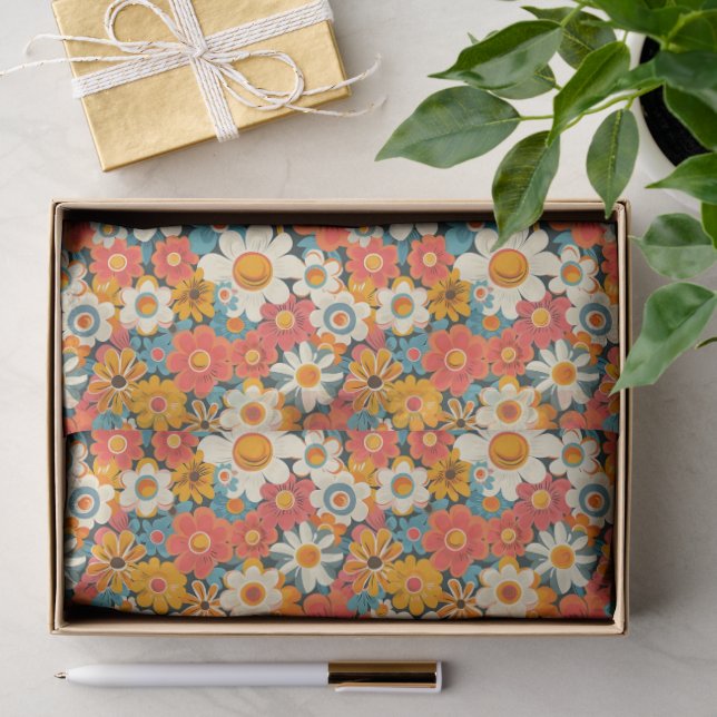 De Seda Papel Tecido Floral Retro Daisy (Presente)