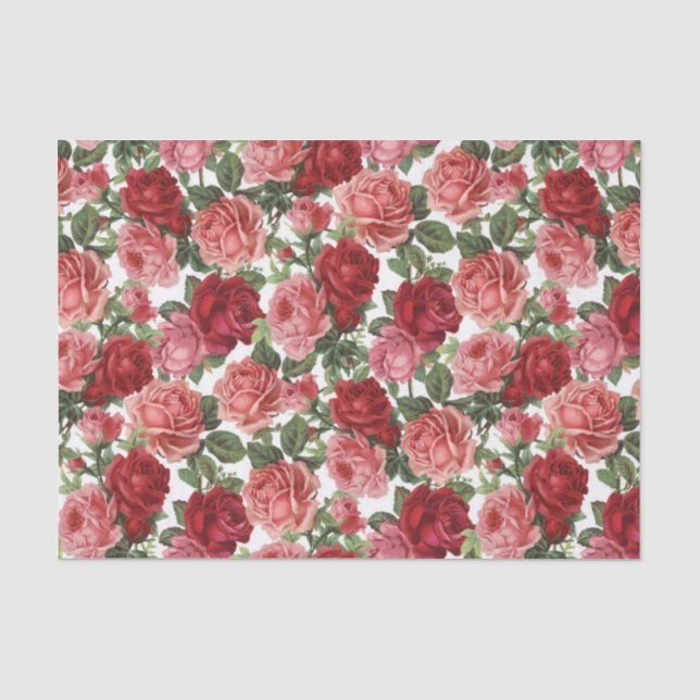 De Seda Papel Tecido Floral Rosas Vermelhas e Rosas (Frente )