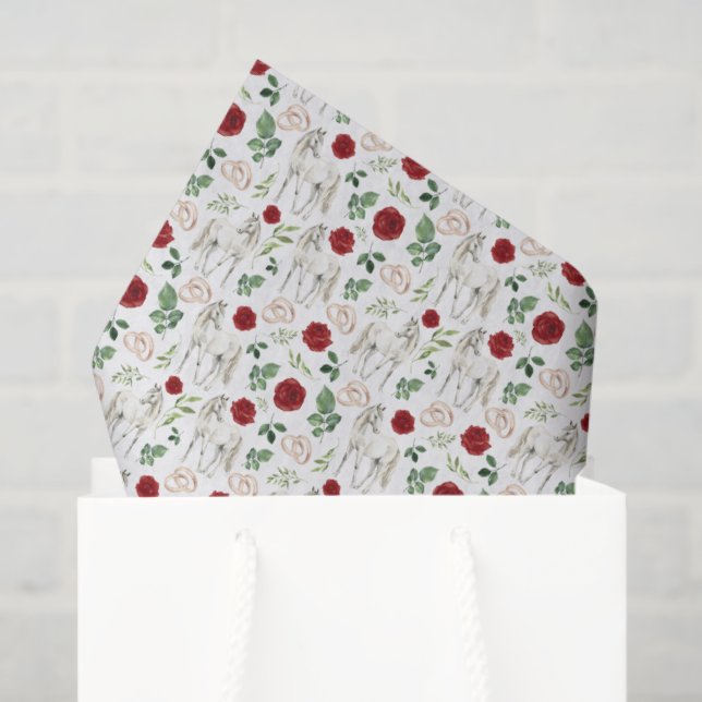 De Seda Papel Tecido Floral Rústico Equestre Vermelho (Sacola de presentes)