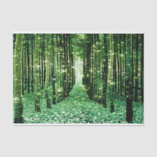 De Seda Papel Tecido Floresta Mágica Verde Mistério