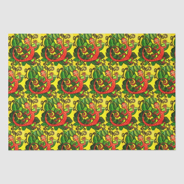 De Seda Papel Tecido Gecko Vermelho (Frente )