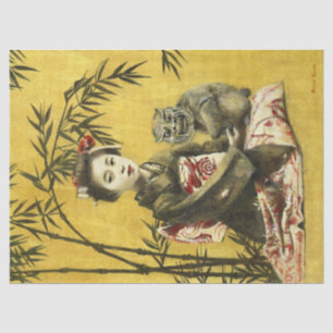 De Seda Papel Tecido Geisha E Demônio Japonês
