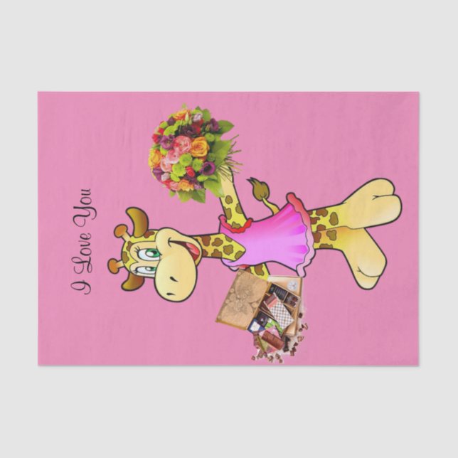 De Seda Papel Tecido Girafa Chocolate Floral Rosa (Frente )