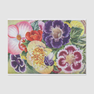 De Seda Papel Tecido Gloxinias e Begonias Vintage Impress