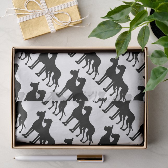 De Seda Papel Tecido Great Danes Pretos  (Presente)