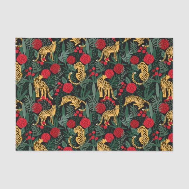 De Seda Papel Tecido Leopardo e Rosas (Frente )
