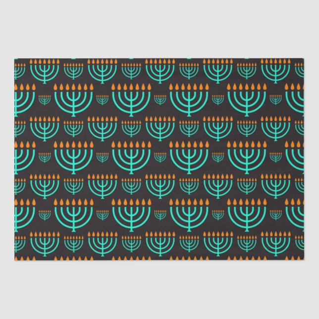 De Seda Papel Tecido Menorá do Hanukkah Azul (Frente )