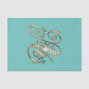 De Seda Papel Tecido Monograma Dourado Ornamentado Antigo 