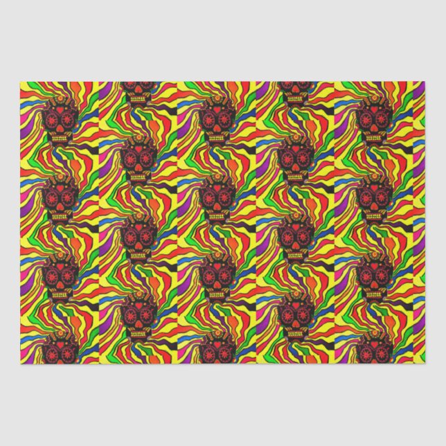 De Seda Papel Tecido Neon Skull (Frente )