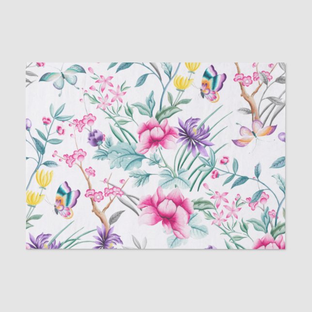 De Seda Papel Tecido Padrão Floral e Butterflies (Frente )