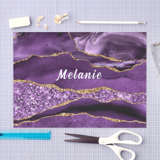 De Seda Papel Tecido Personalizado com Brilho Dourado Roxo (Arte )